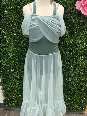 Kids Sage Green Tulle Dance Costume